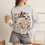 Cute Ghost Witch Fall Sweatshirt, Floral Halloween Crewneck Sweater, Boho Wildflower Spooky Season Pullover, Cozy Autumn Ghost Gift