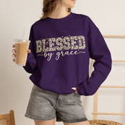 Blessed by Grace Christian Sweatshirt, Leopard Print Faith Crewneck, Western Christian Graphic Sweater, Religious Gift for Her
