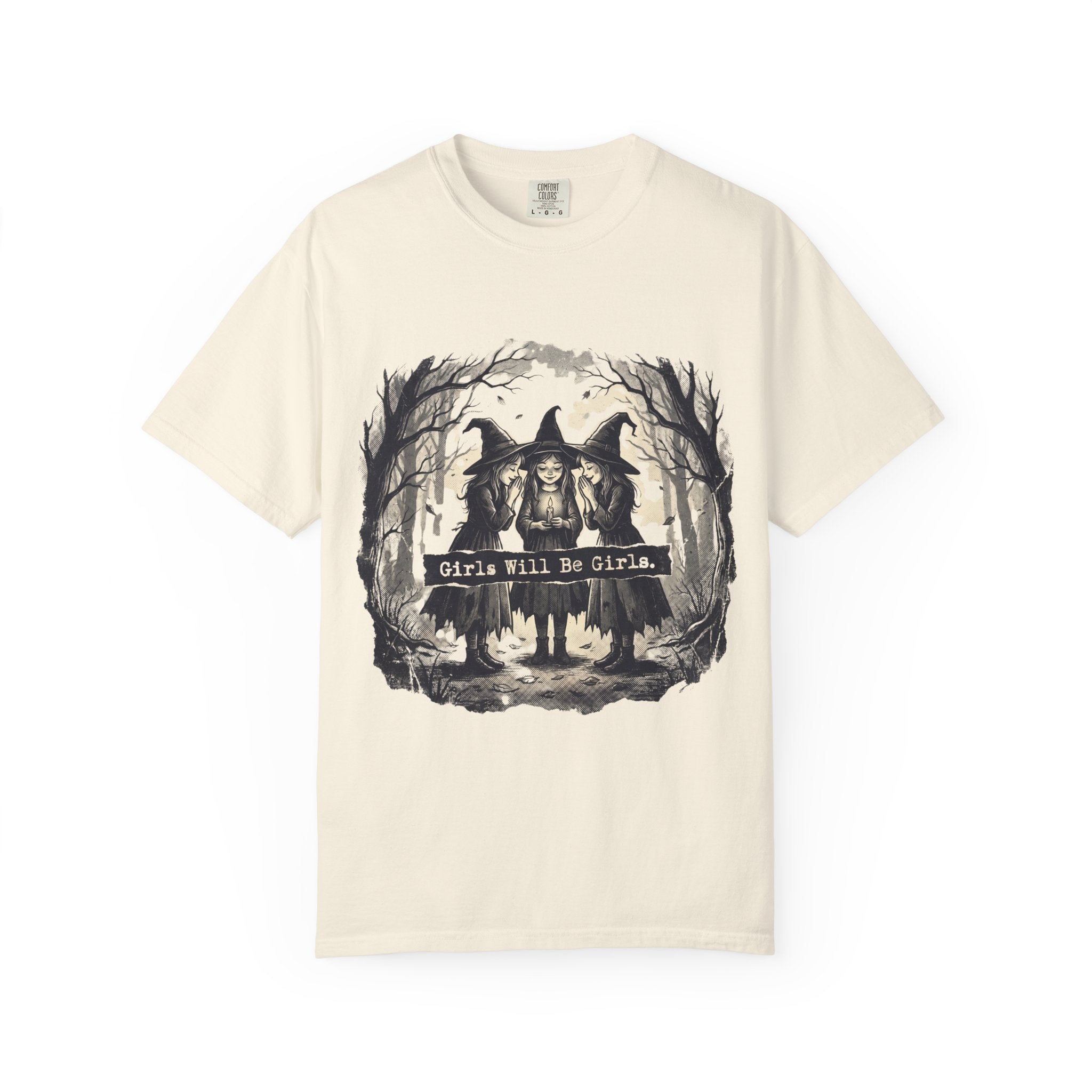 Comfort Colors Girls Will Be Girls Halloween T-Shirt, Vintage Witch Sisters Tee, Spooky Coven Graphic Shirt, Witchy Gothic Fall Gift