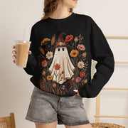 Cute Ghost Witch Fall Sweatshirt, Floral Halloween Crewneck Sweater, Boho Wildflower Spooky Season Pullover, Cozy Autumn Ghost Gift