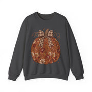 Floral Pumpkin Bow Fall Sweatshirt, Vintage Autumn Pumpkin Crewneck, Coquette Plaid Bow Sweater, Thanksgiving Fall Gift