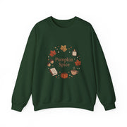 Pumpkin Spice Fall Sweatshirt, Cozy Autumn Crewneck Sweater, Coffee Pumpkin Leaves Graphic Pullover, Cute Book Lover Fall Sweatshirt