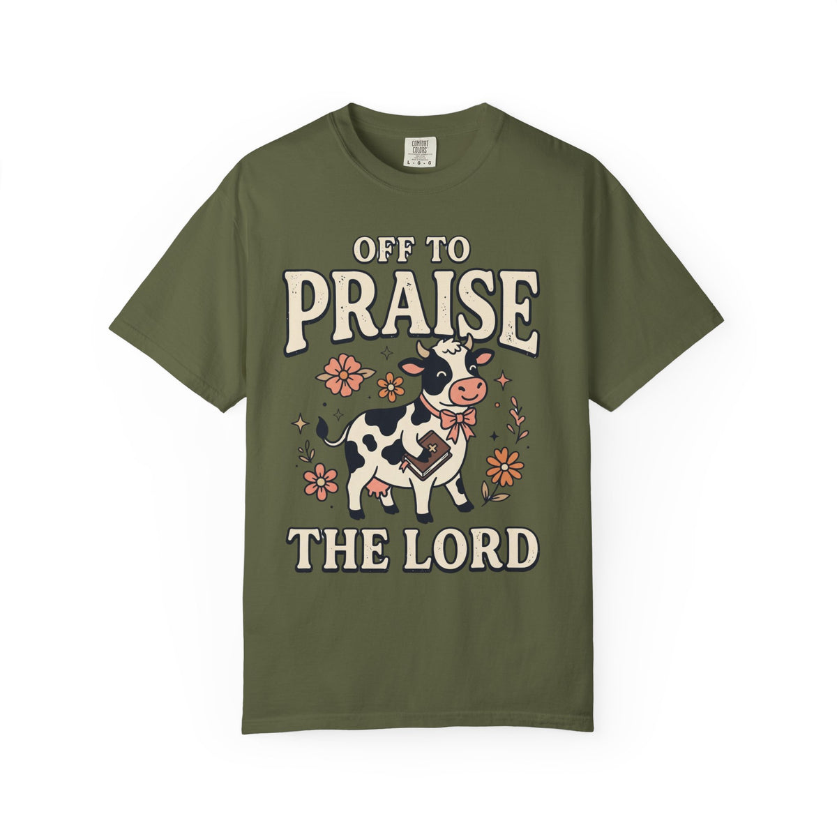 Comfort Colors Off to Praise the Lord Christian T-Shirt, Cute Cow Bible Tee, Floral Faith Graphic Shirt, Western Christian Gift