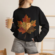 Patchwork Maple Leaf Fall Sweatshirt, Quilted Autumn Leaf Crewneck Sweater, Vintage Floral Plaid Thanksgiving Pullover, Cozy Fall Gift