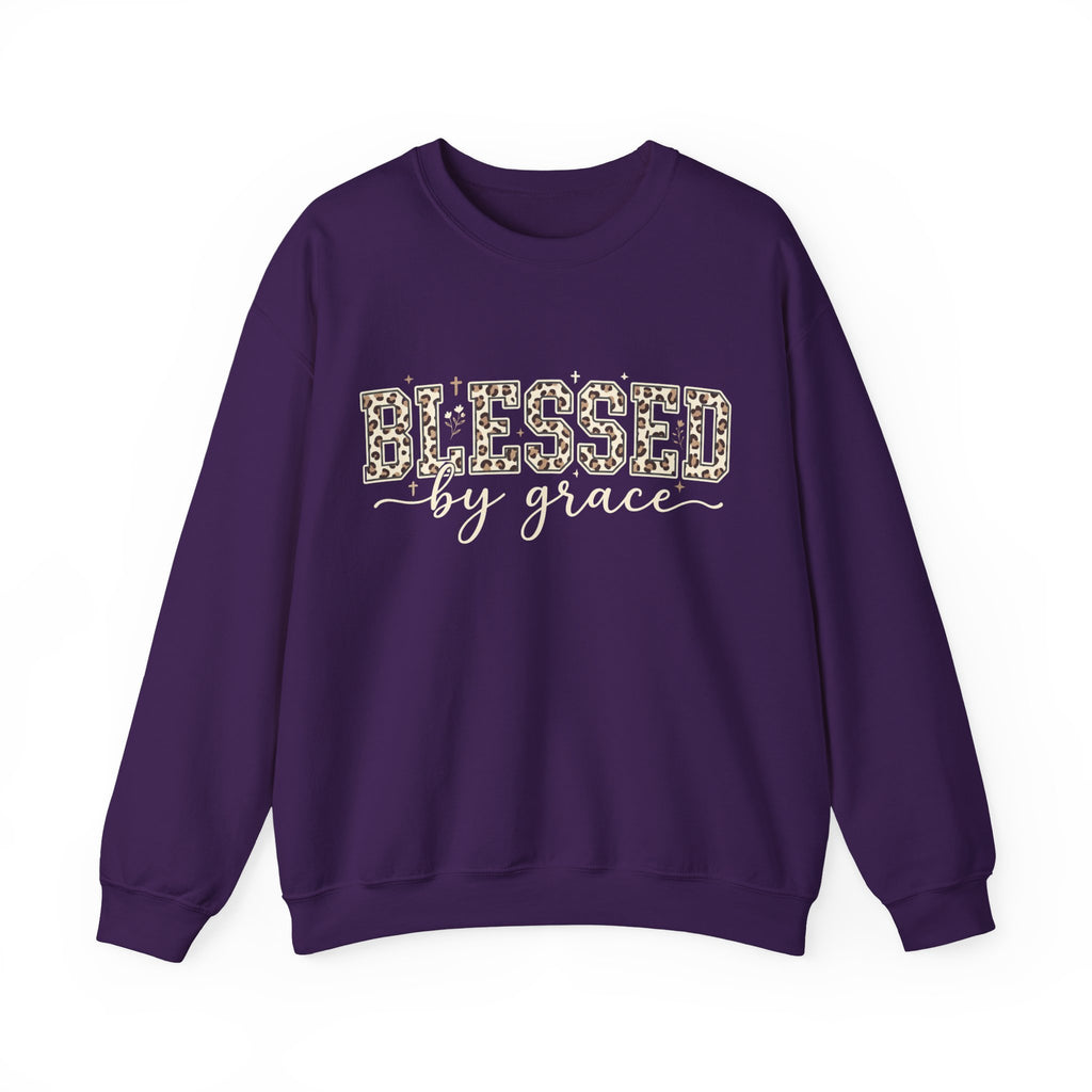 Blessed by Grace Christian Sweatshirt, Leopard Print Faith Crewneck, Western Christian Graphic Sweater, Religious Gift for Her