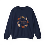 Pumpkin Spice Fall Sweatshirt, Cozy Autumn Crewneck Sweater, Coffee Pumpkin Leaves Graphic Pullover, Cute Book Lover Fall Sweatshirt