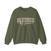Blessed by Grace Christian Sweatshirt, Leopard Print Faith Crewneck, Western Christian Graphic Sweater, Religious Gift for Her
