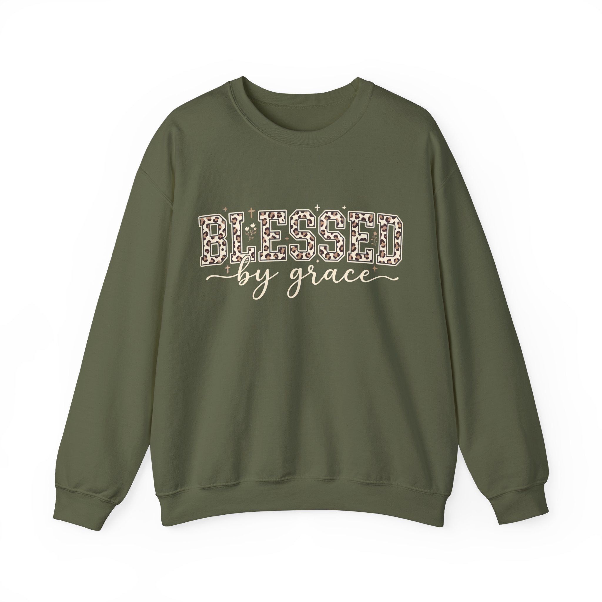 Blessed by Grace Christian Sweatshirt, Leopard Print Faith Crewneck, Western Christian Graphic Sweater, Religious Gift for Her