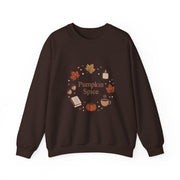 Pumpkin Spice Fall Sweatshirt, Cozy Autumn Crewneck Sweater, Coffee Pumpkin Leaves Graphic Pullover, Cute Book Lover Fall Sweatshirt