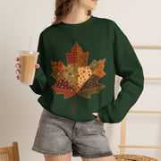 Patchwork Maple Leaf Fall Sweatshirt, Quilted Autumn Leaf Crewneck Sweater, Vintage Floral Plaid Thanksgiving Pullover, Cozy Fall Gift