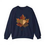 Patchwork Maple Leaf Fall Sweatshirt, Quilted Autumn Leaf Crewneck Sweater, Vintage Floral Plaid Thanksgiving Pullover, Cozy Fall Gift